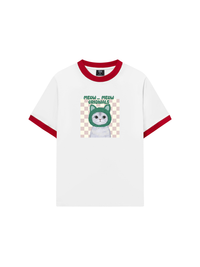Áo Thun Ringer Relaxed Fit Animal Mood Meow Green Pink