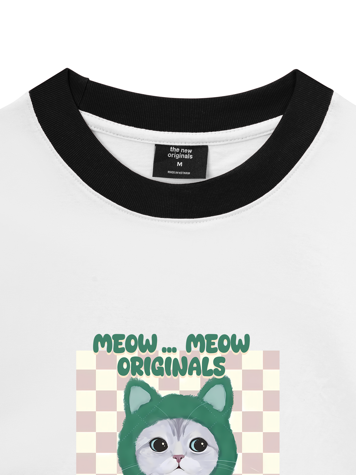 Áo Thun Ringer Relaxed Fit Animal Mood Meow Green Pink