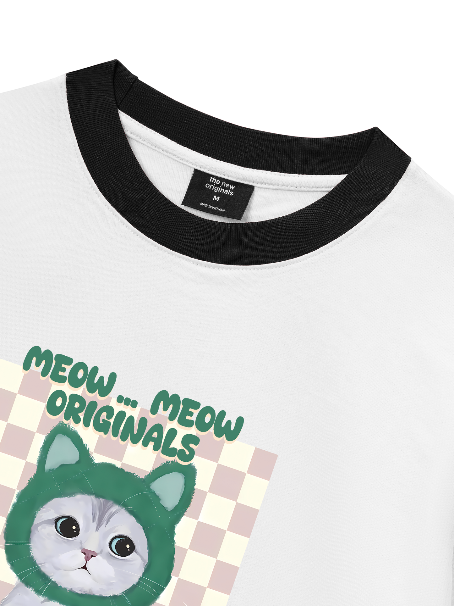 Áo Thun Ringer Relaxed Fit Animal Mood Meow Green Pink