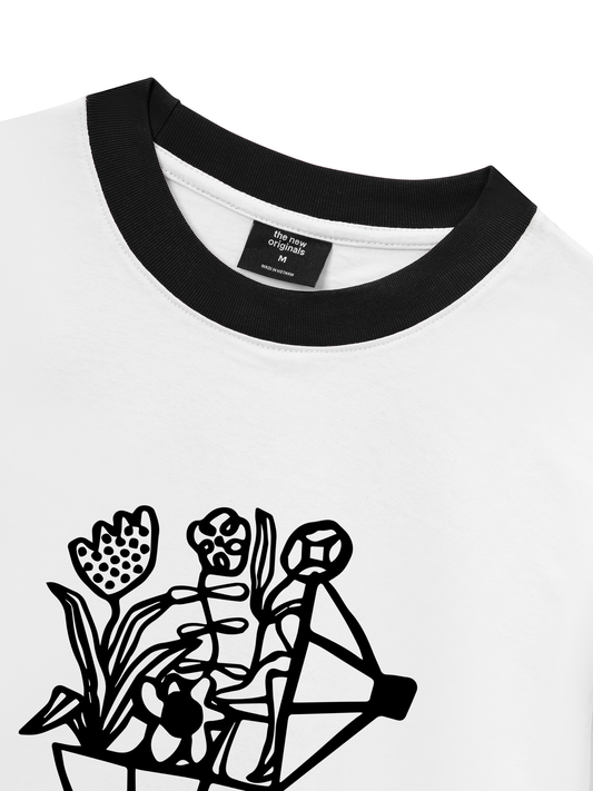 Áo Thun Ringer Relaxed Fit Coffee & Flowers Oversized