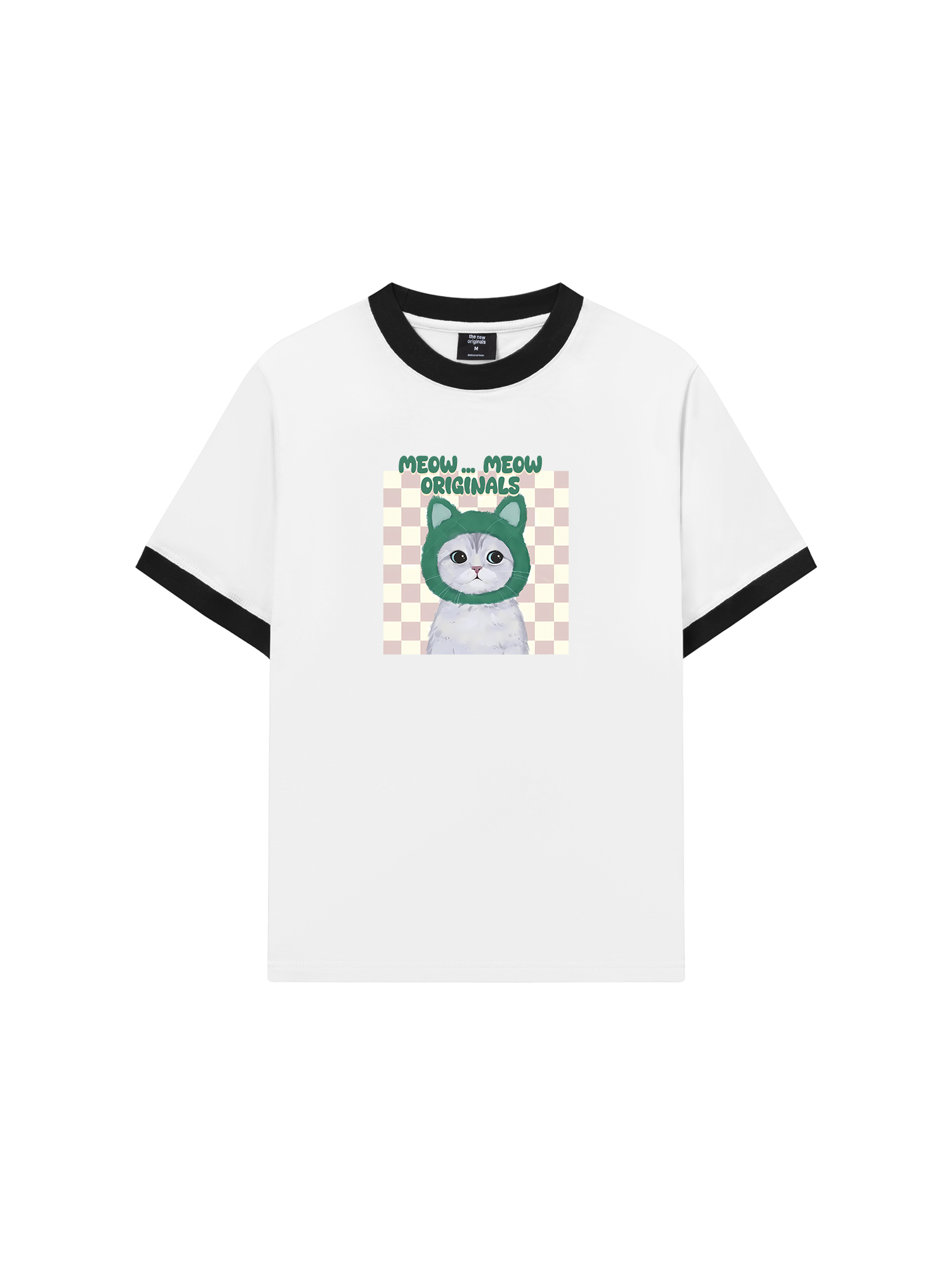 Áo Thun Ringer Relaxed Fit Animal Mood Meow Green Pink