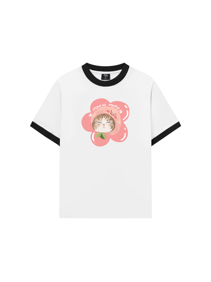 Áo Thun Ringer Relaxed Fit Flower Cat