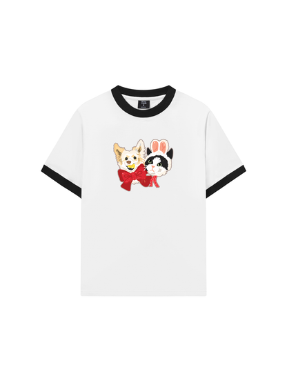 Áo Thun Ringer Relaxed Fit Animal Mood Bestie Puppy And Meow