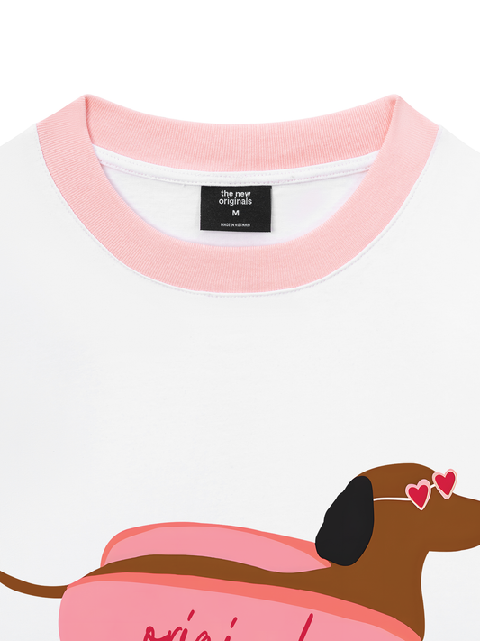 Áo Thun Ringer Relaxed Fit Pink Dachshund