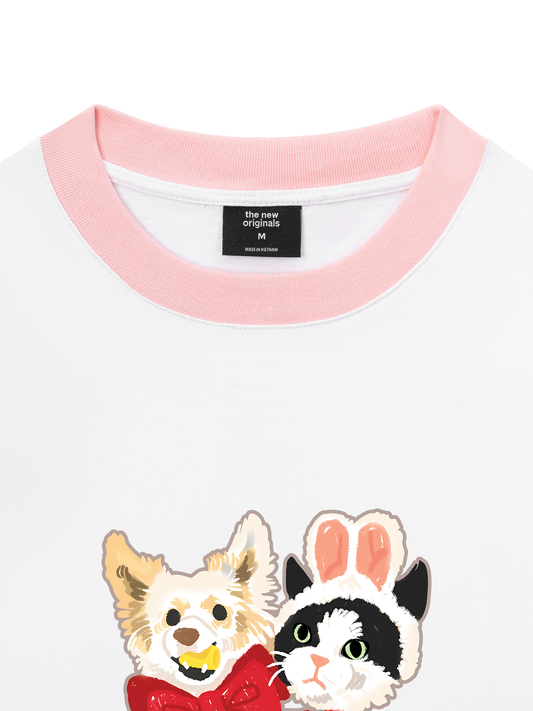 Áo Thun Ringer Relaxed Fit Animal Mood Bestie Puppy And Meow