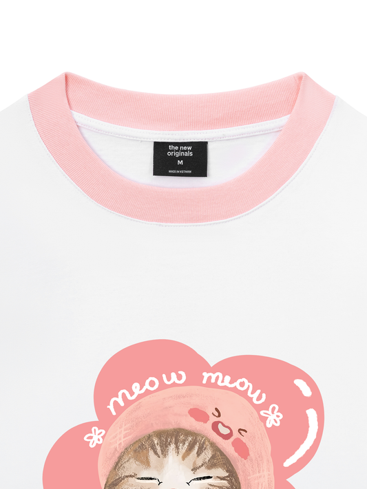 Áo Thun Ringer Relaxed Fit Flower Cat