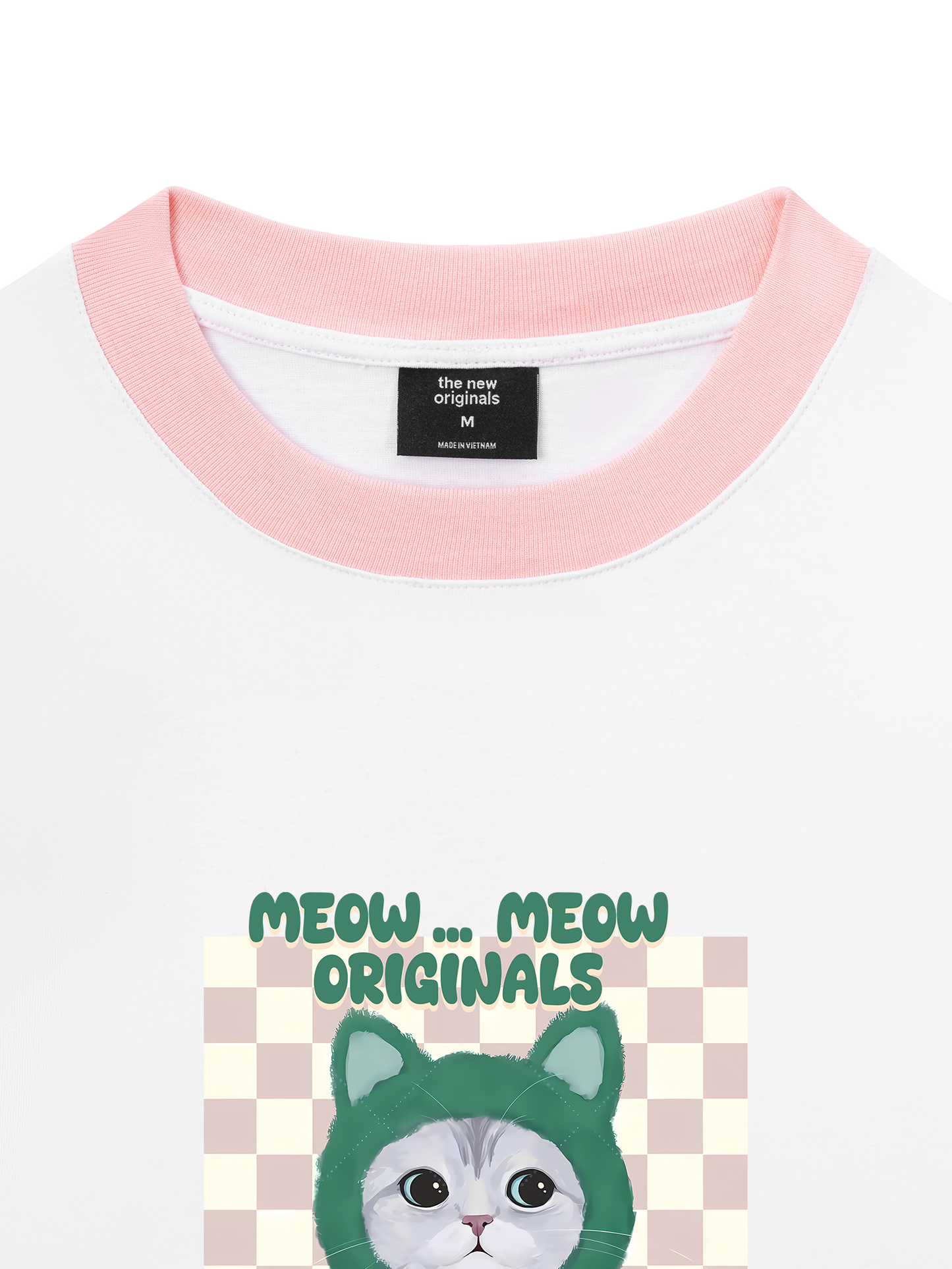 Áo Thun Ringer Relaxed Fit Animal Mood Meow Green Pink