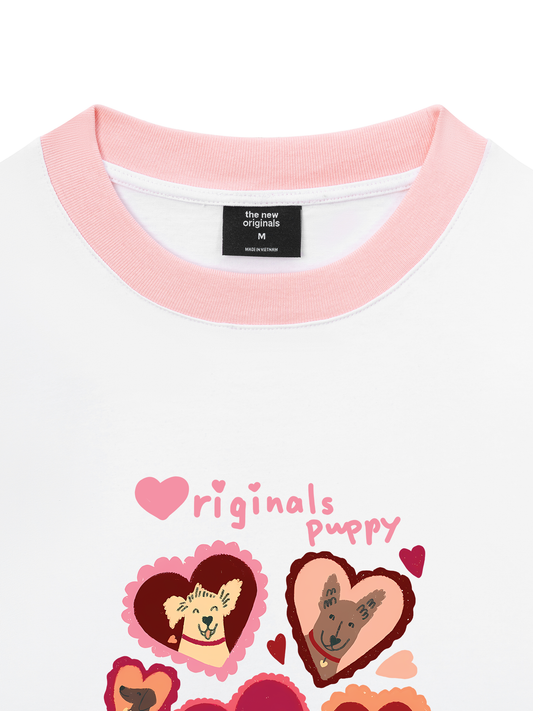 Áo Thun Ringer Relaxed Fit Animal Puppy Heart