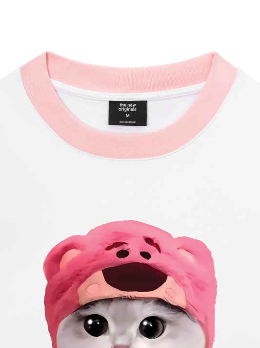 Áo Thun Ringer Relaxed Fit Animal Mood Pink Meow