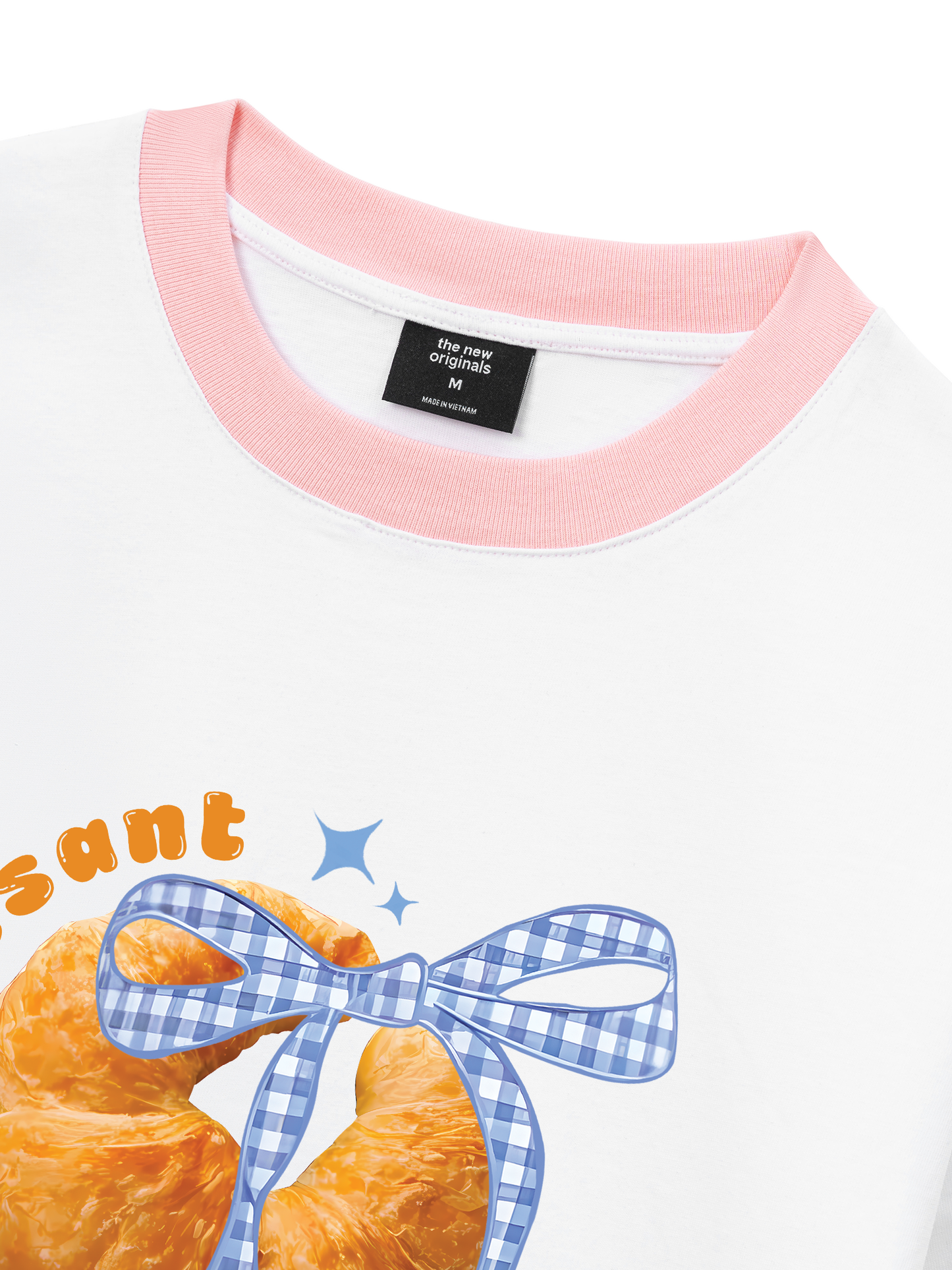 Áo Thun Ringer Relaxed Fit Sweet Pastry BLue Plaid Bow