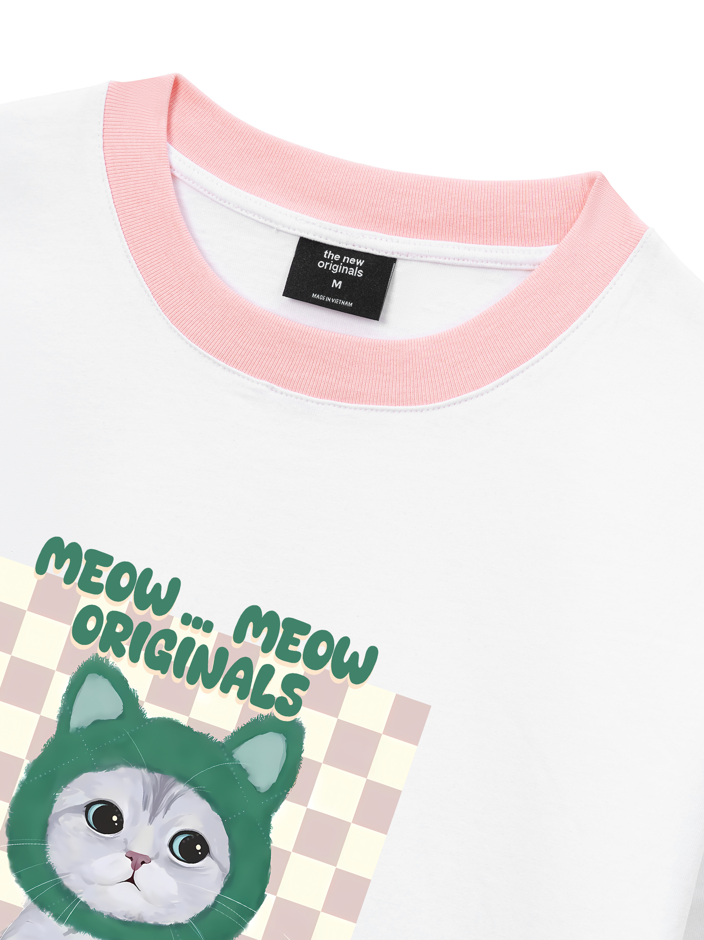 Áo Thun Ringer Relaxed Fit Animal Mood Meow Green Pink