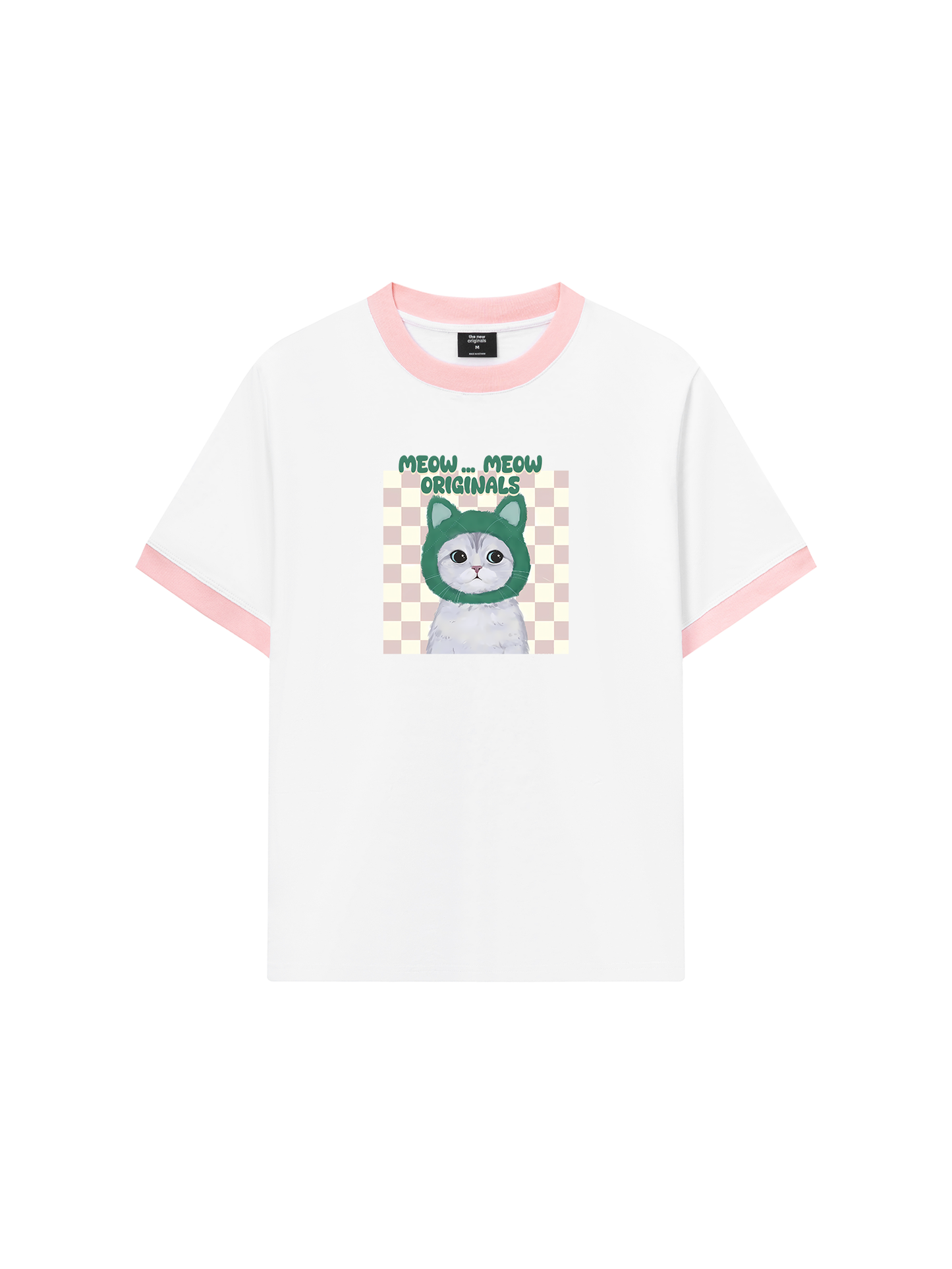 Áo Thun Ringer Relaxed Fit Animal Mood Meow Green Pink