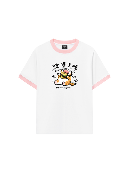 Áo Thun Ringer Relaxed Fit Sweet Pastry Cute Meow With Burger