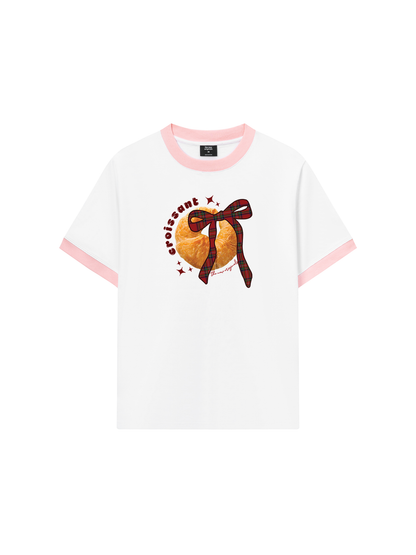 Áo Thun Ringer Relaxed Fit Sweet Pastry Red Plaid Bow