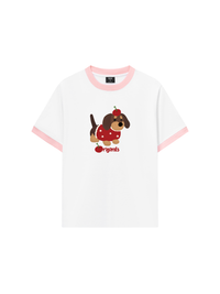 Áo Thun Ringer Relaxed Fit Animal Cute Puppy With Cherry