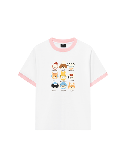 Áo Thun Ringer Relaxed Fit Animal Cute Puppy Things