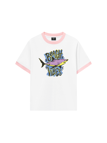Áo Thun Ringer Relaxed Fit Ocean Beach Vibes Shark