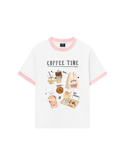 Áo Thun Ringer Relaxed Fit Sweet Pastry Coffee Time
