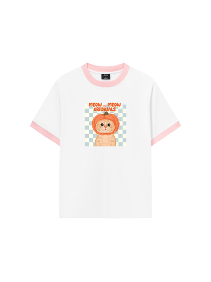 Áo Thun Ringer Relaxed Fit Animal Meow Pumpkin