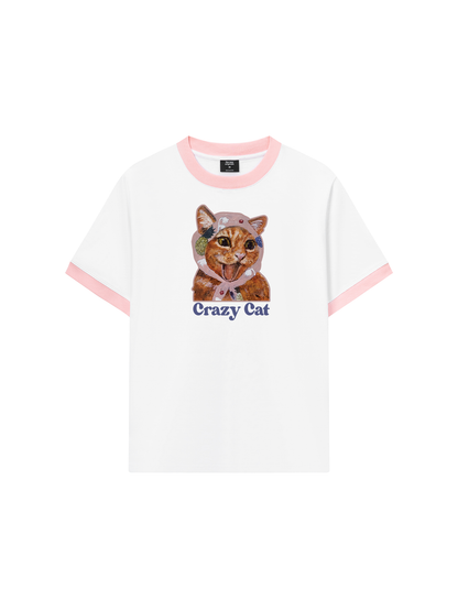 Áo Thun Ringer Relaxed Fit Crazy Cat