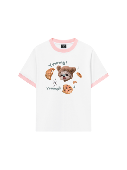Áo Thun Ringer Relaxed Fit Cute Dog Yummy Cookie
