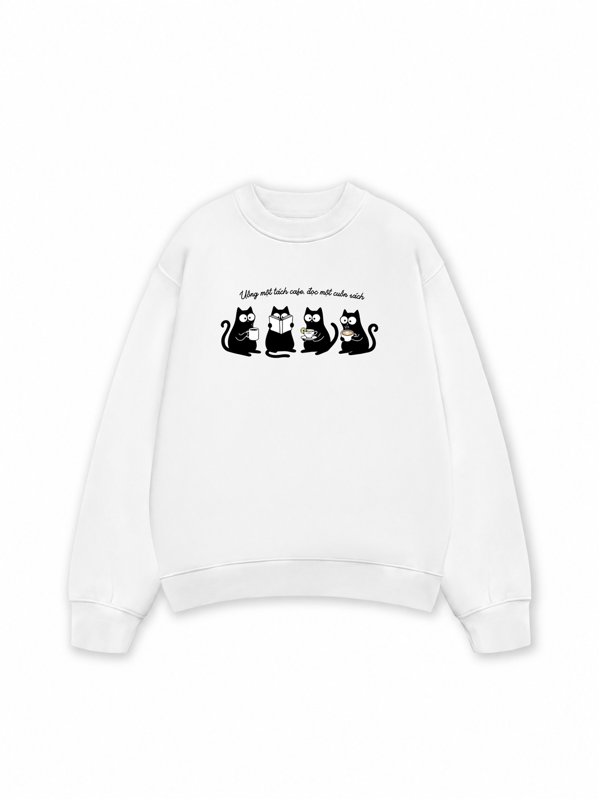 Áo Sweater Nỉ Hai Da Uống Một Tách Cafe Đọc 1 Cuốn Sách