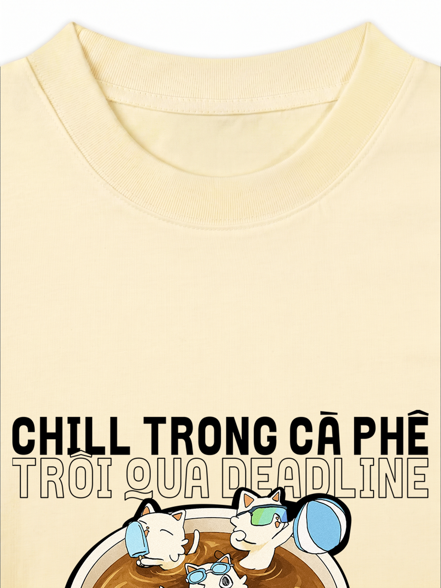 Áo Thun Relaxed Fit Hội Mèo Chill trong Cà Phê