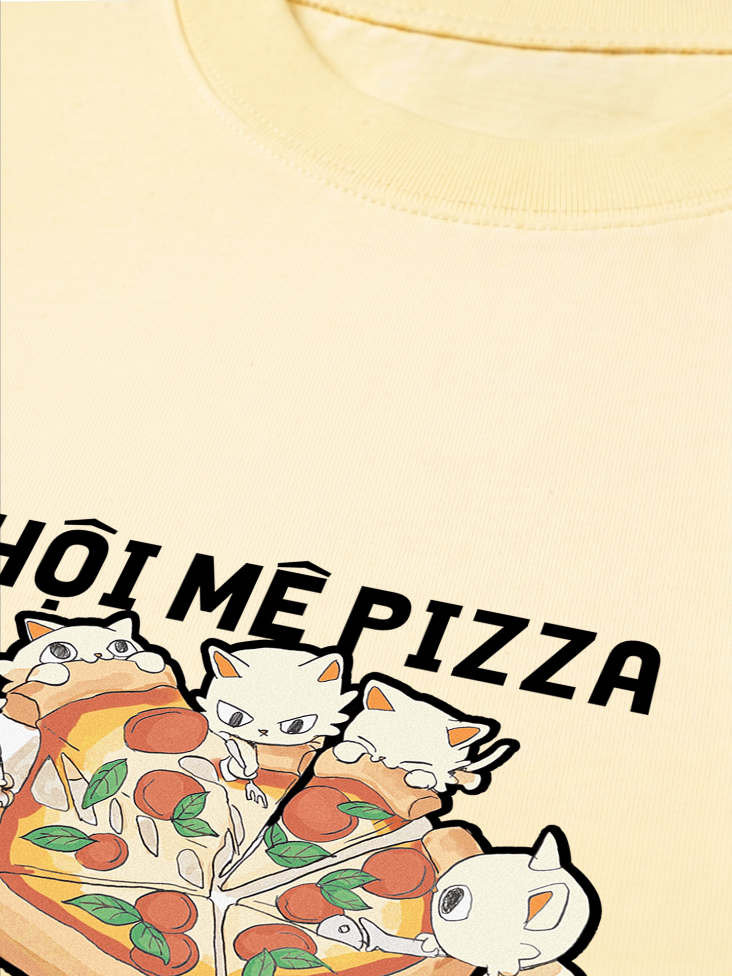 Áo Thun Relaxed Fit Hội Mèo Mê Pizza