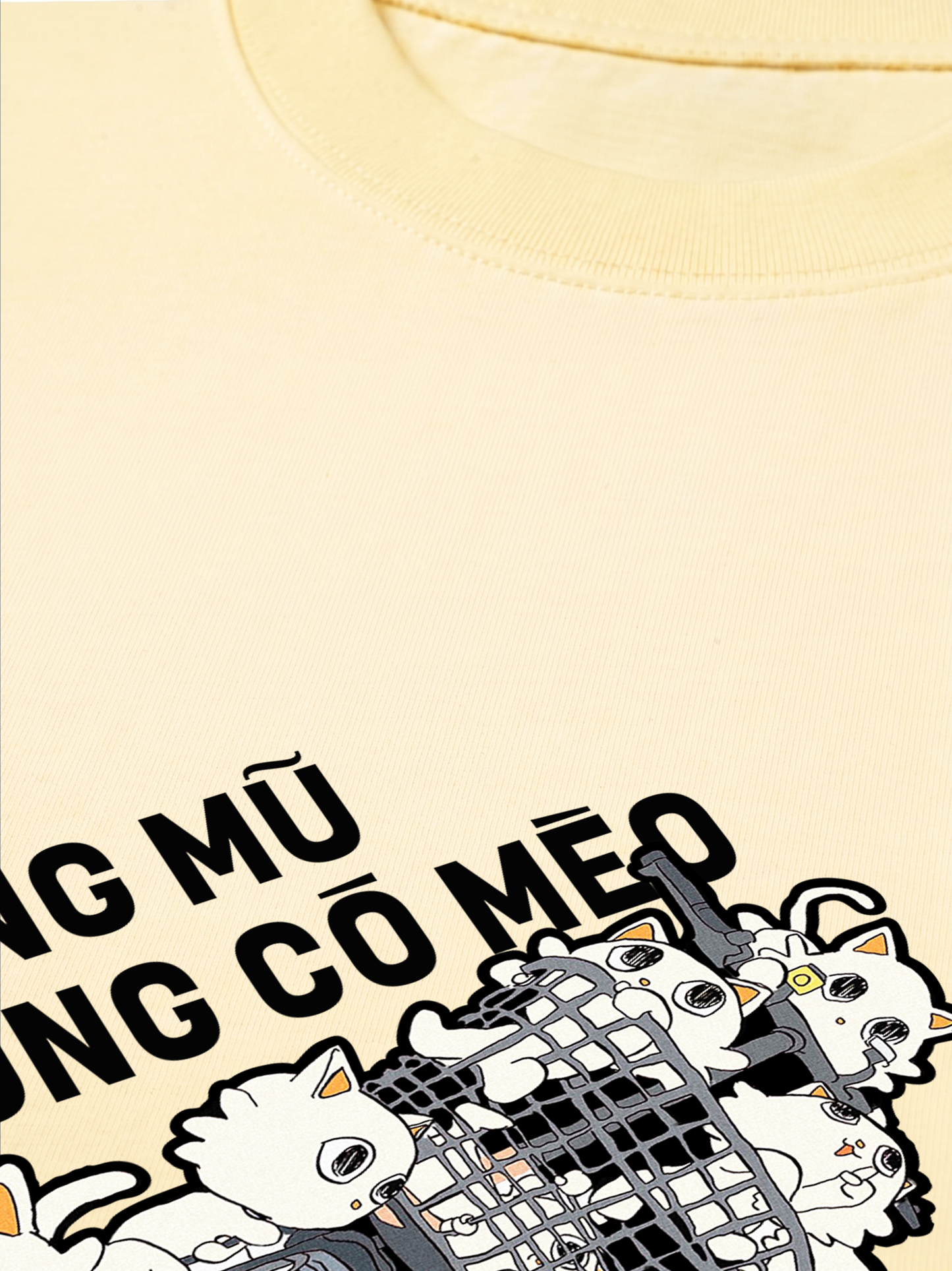 Áo Thun Relaxed Fit Hội Mèo Không Mũ