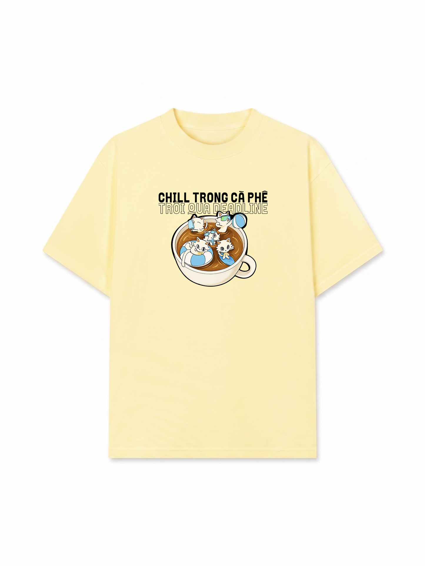 Áo Thun Relaxed Fit Hội Mèo Chill trong Cà Phê