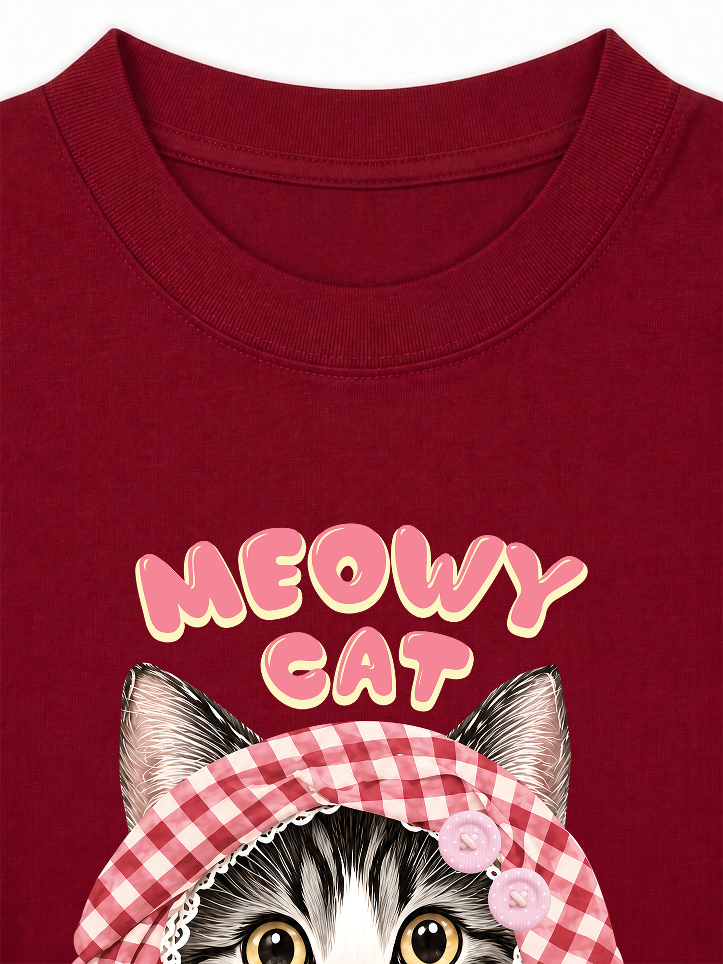Áo Thun Relaxed Fit Meowy Cat Pink Plaid