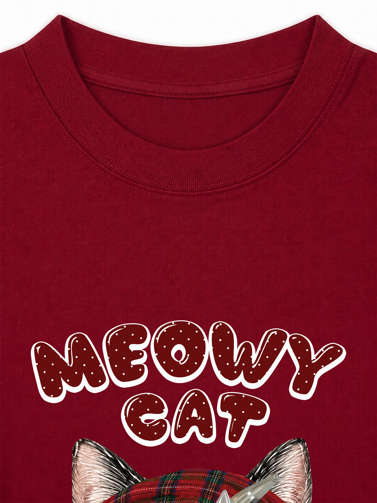 Áo Thun Relaxed Fit Meowy Cat Red Xmas Plaid