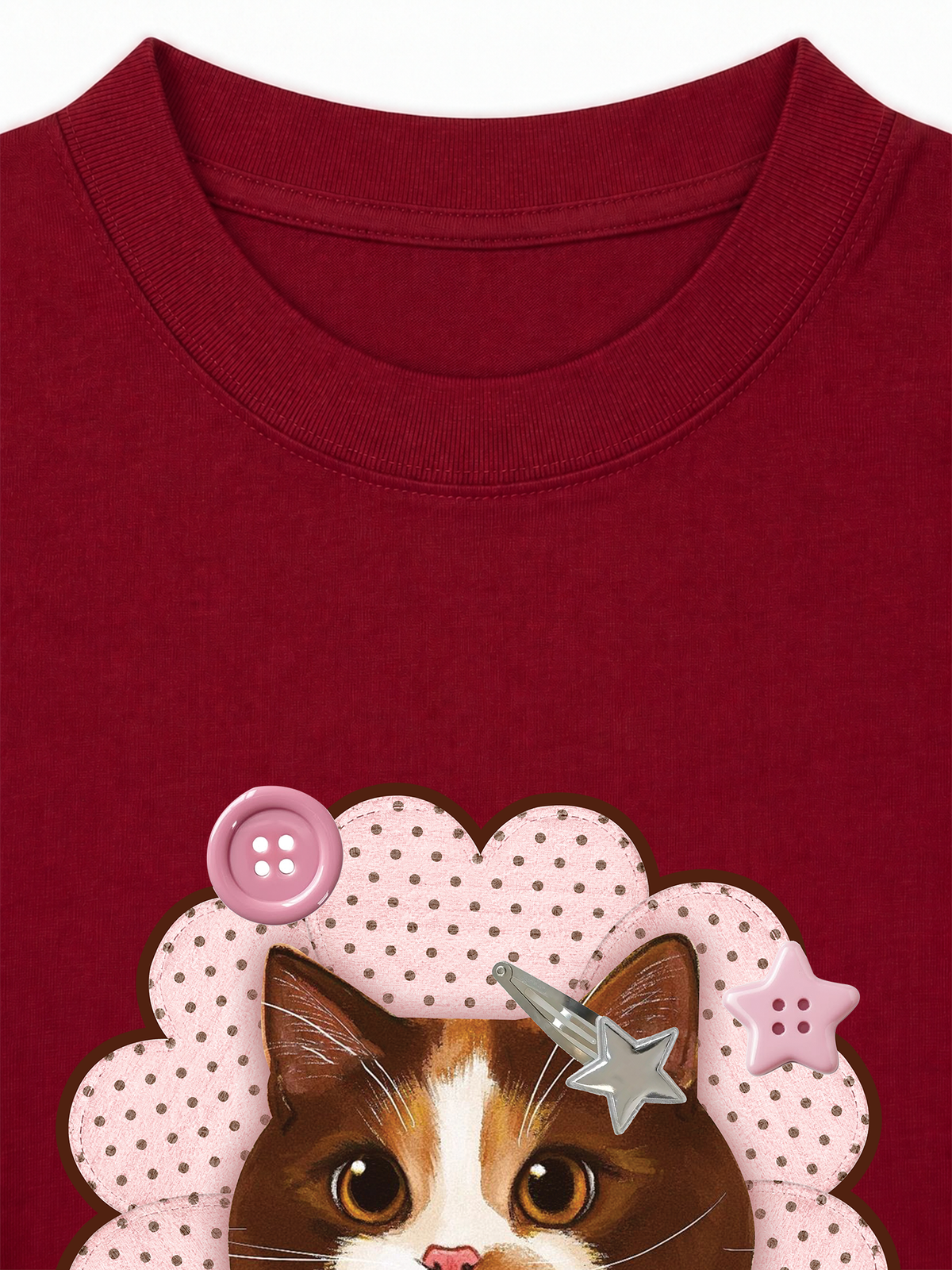 Áo Thun Relaxed Fit Cute Pink Flower Cat