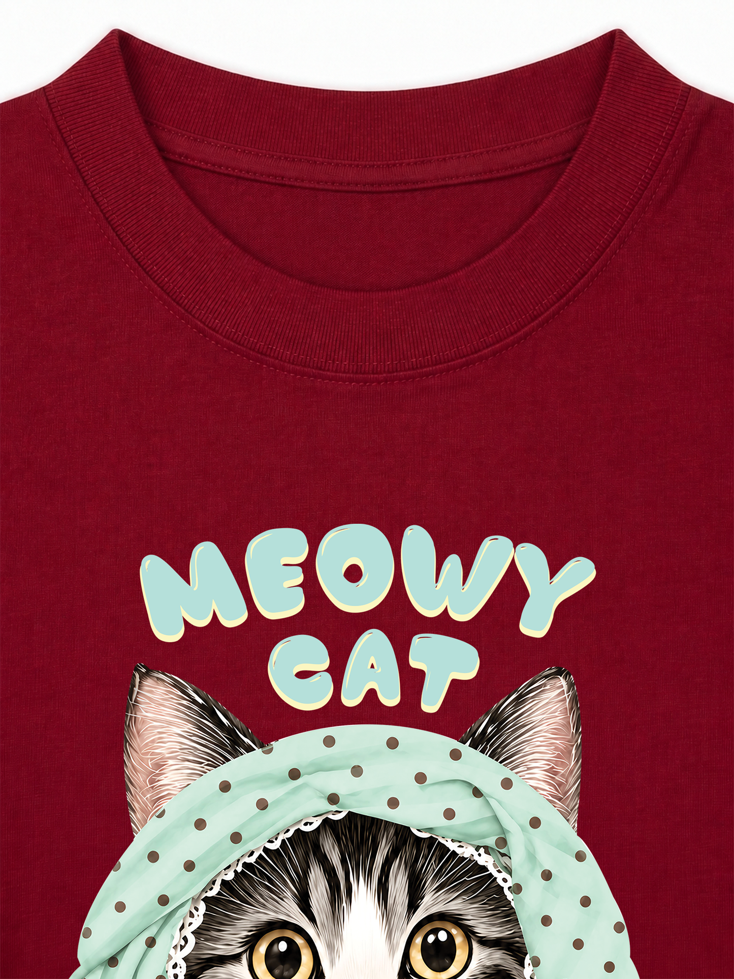Áo Thun Relaxed Fit Meowy Cat Blue Tiffany Dots