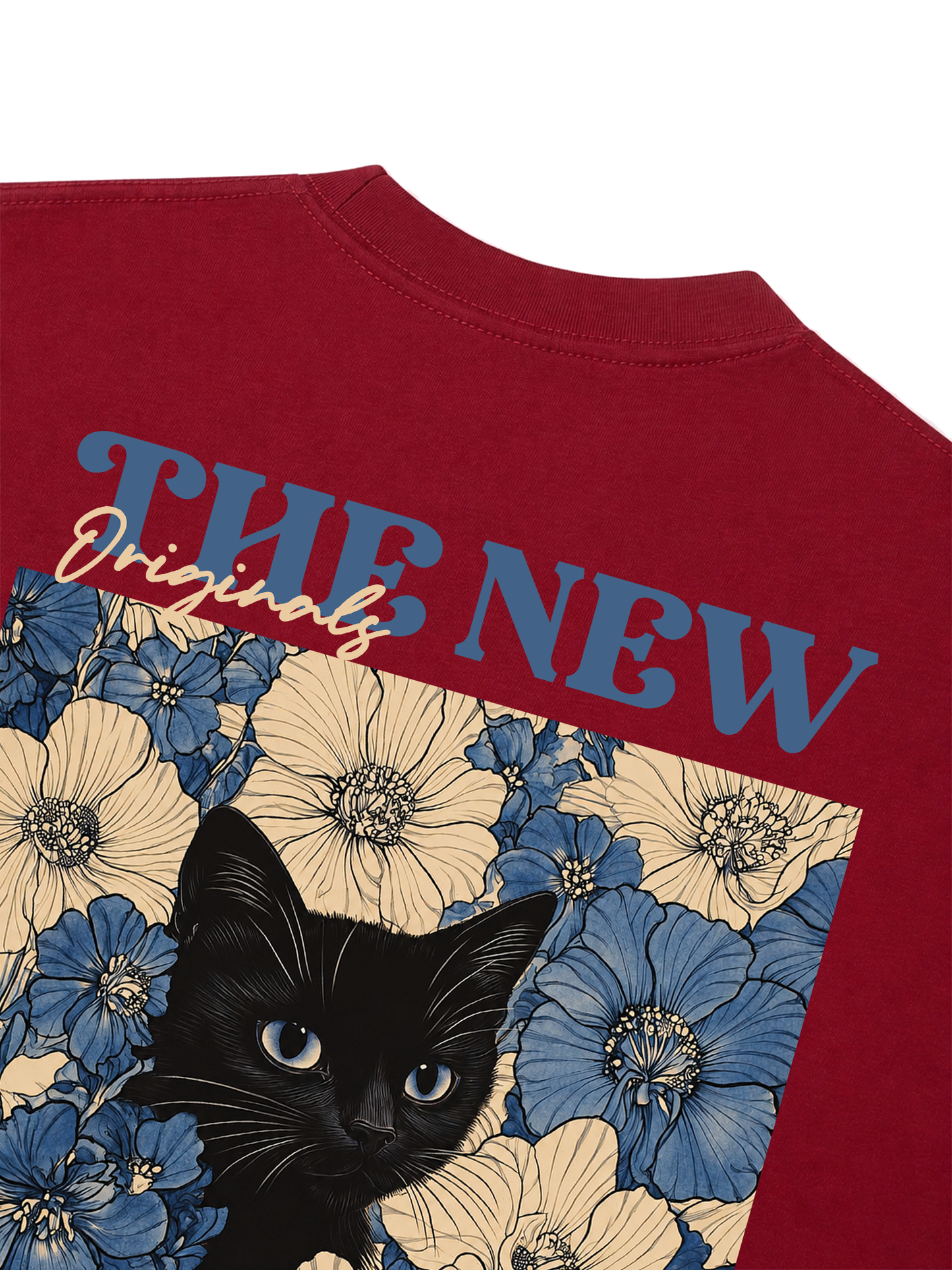 Áo Thun Relaxed Fit Blue Flower Cat