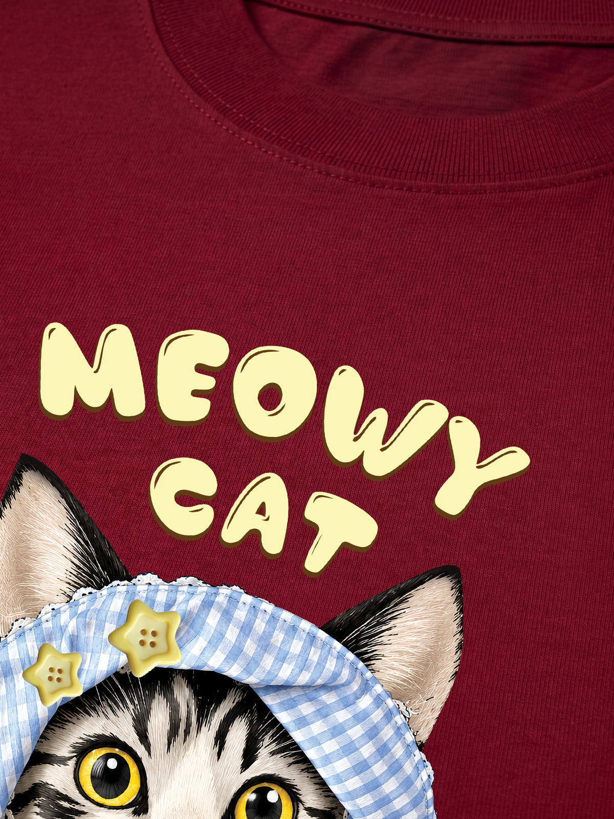Áo Thun Relaxed Fit Blue Plaid Meowy Cat
