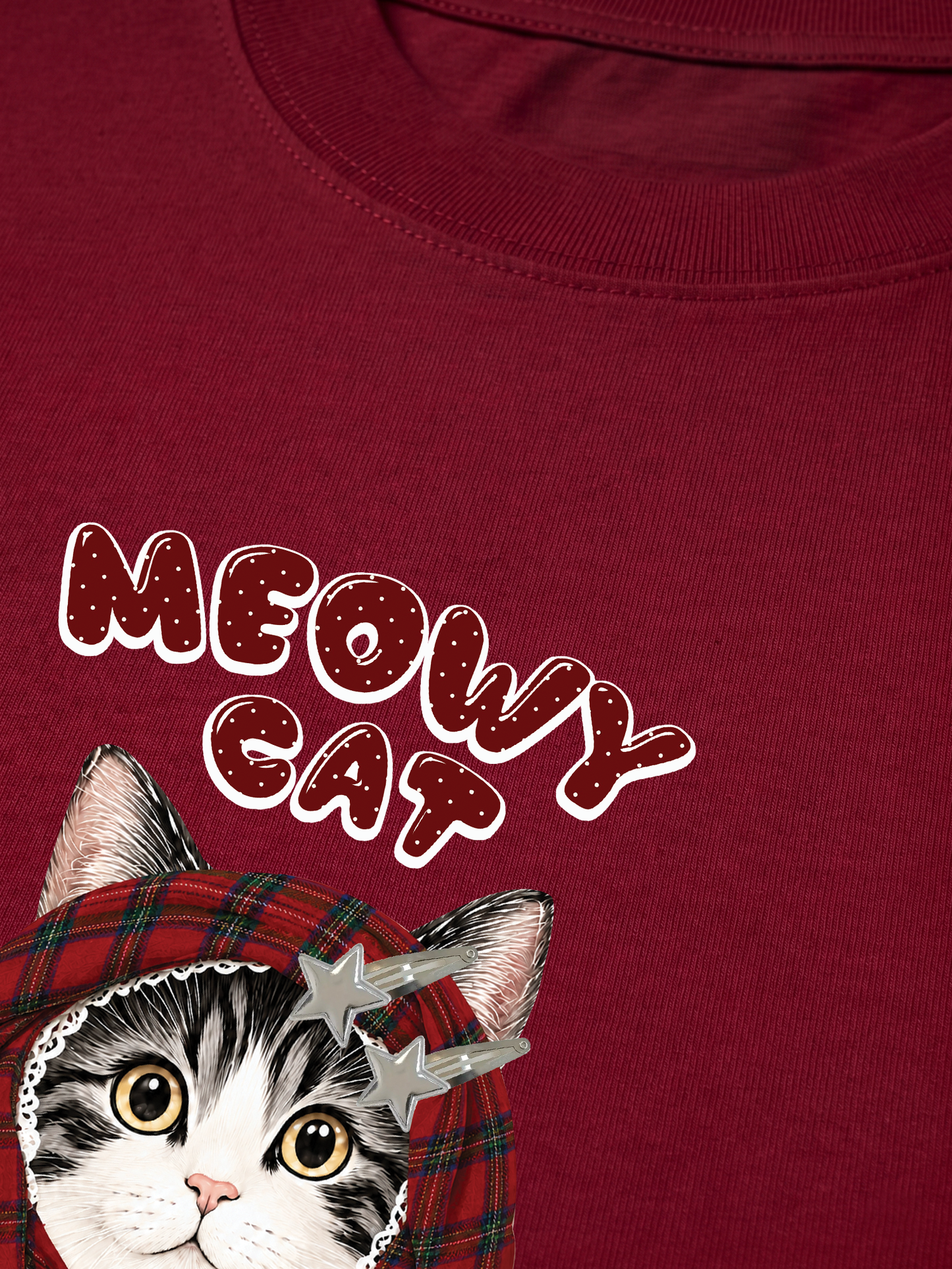 Áo Thun Relaxed Fit Meowy Cat Red Xmas Plaid