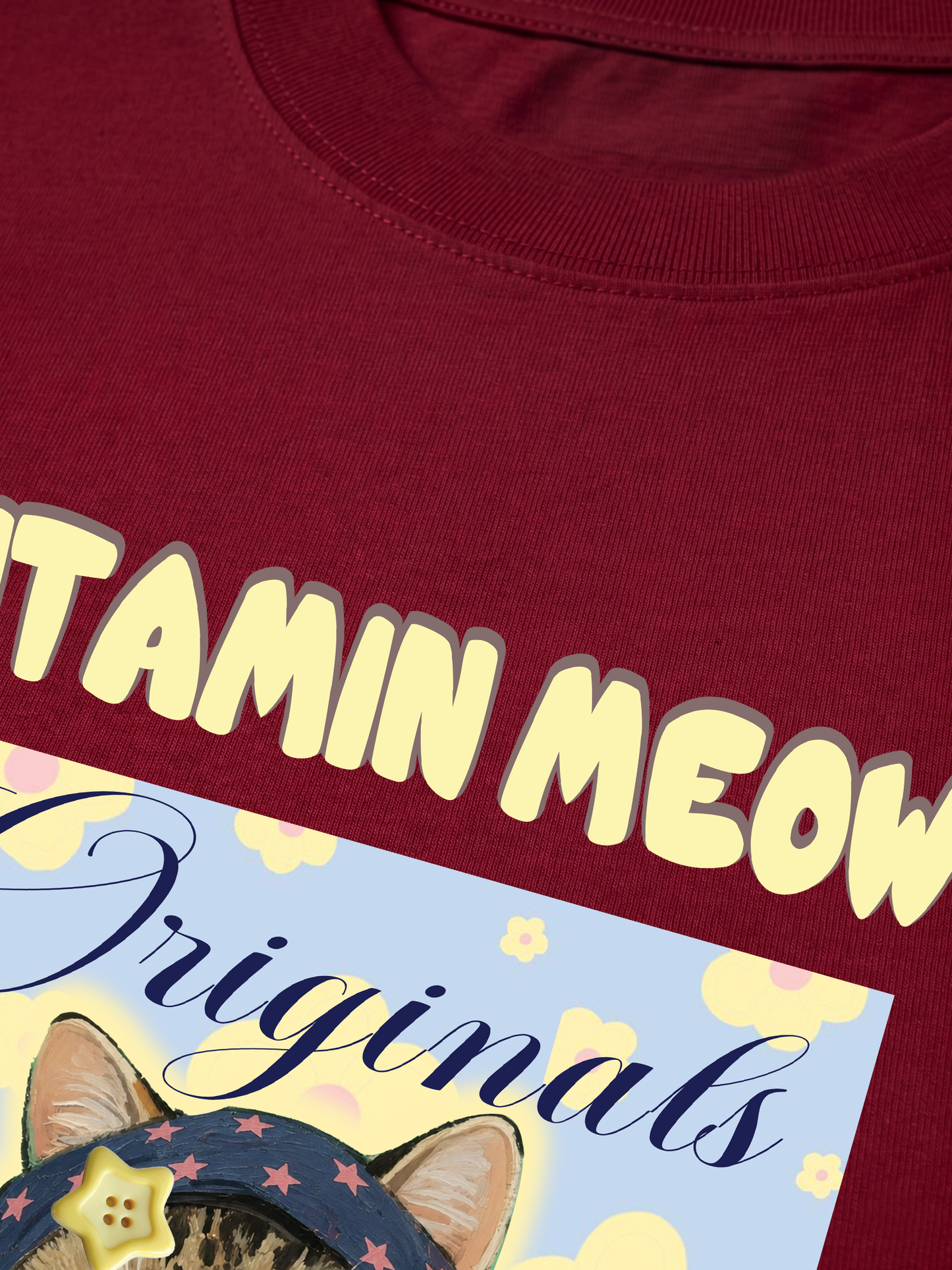 Áo Thun Relaxed Fit Cutie Vitamin Meow Yellow Flower