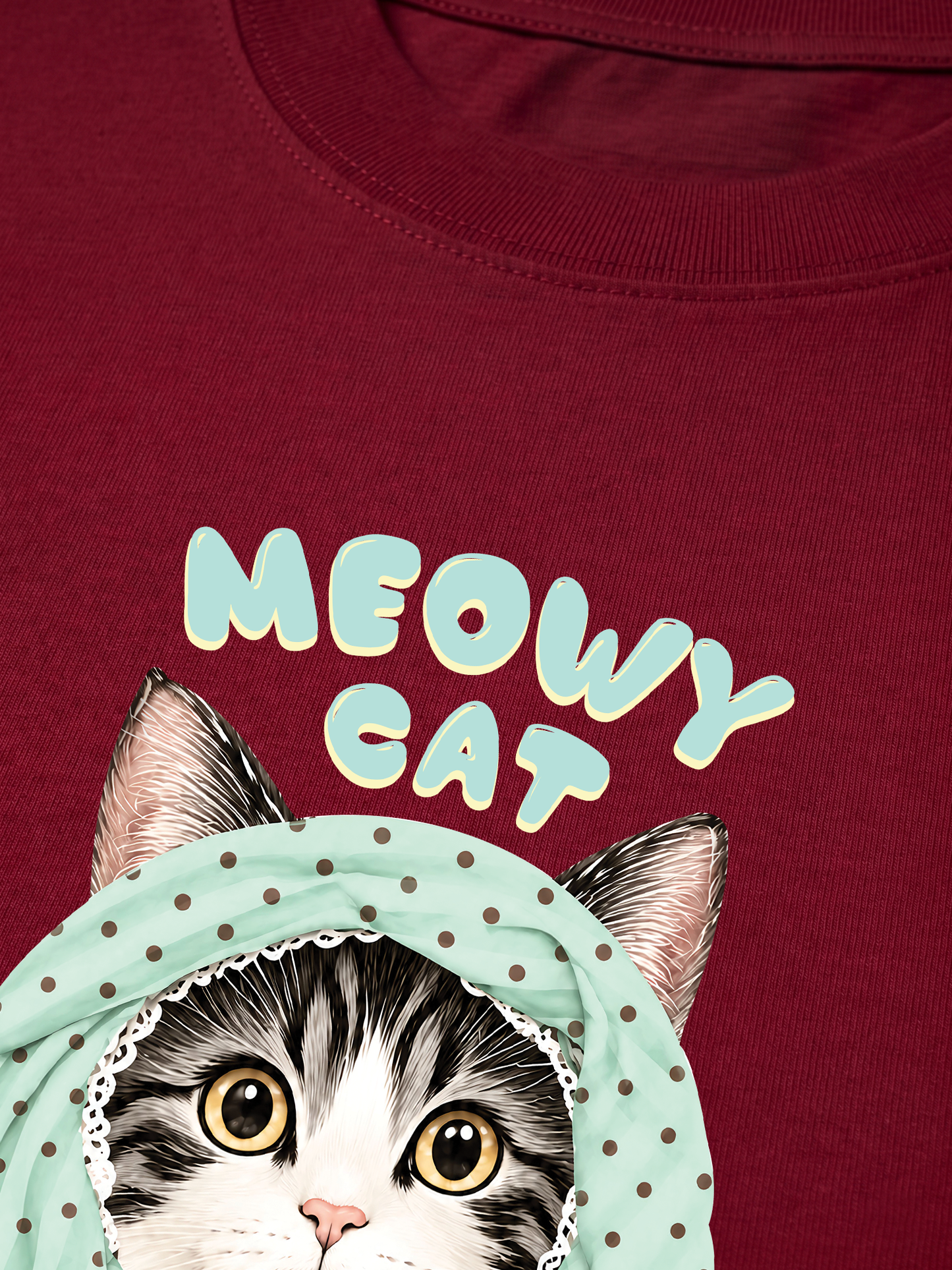 Áo Thun Relaxed Fit Meowy Cat Blue Tiffany Dots