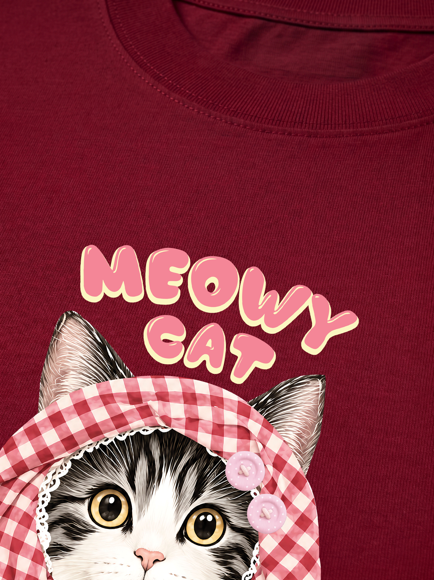 Áo Thun Relaxed Fit Meowy Cat Pink Plaid