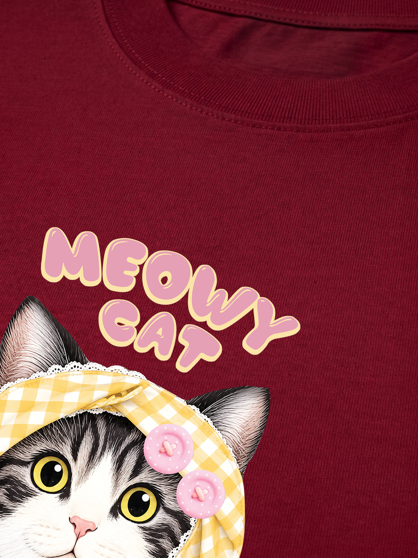 Áo Thun Relaxed Fit Meowy Cat Yellow Plaid