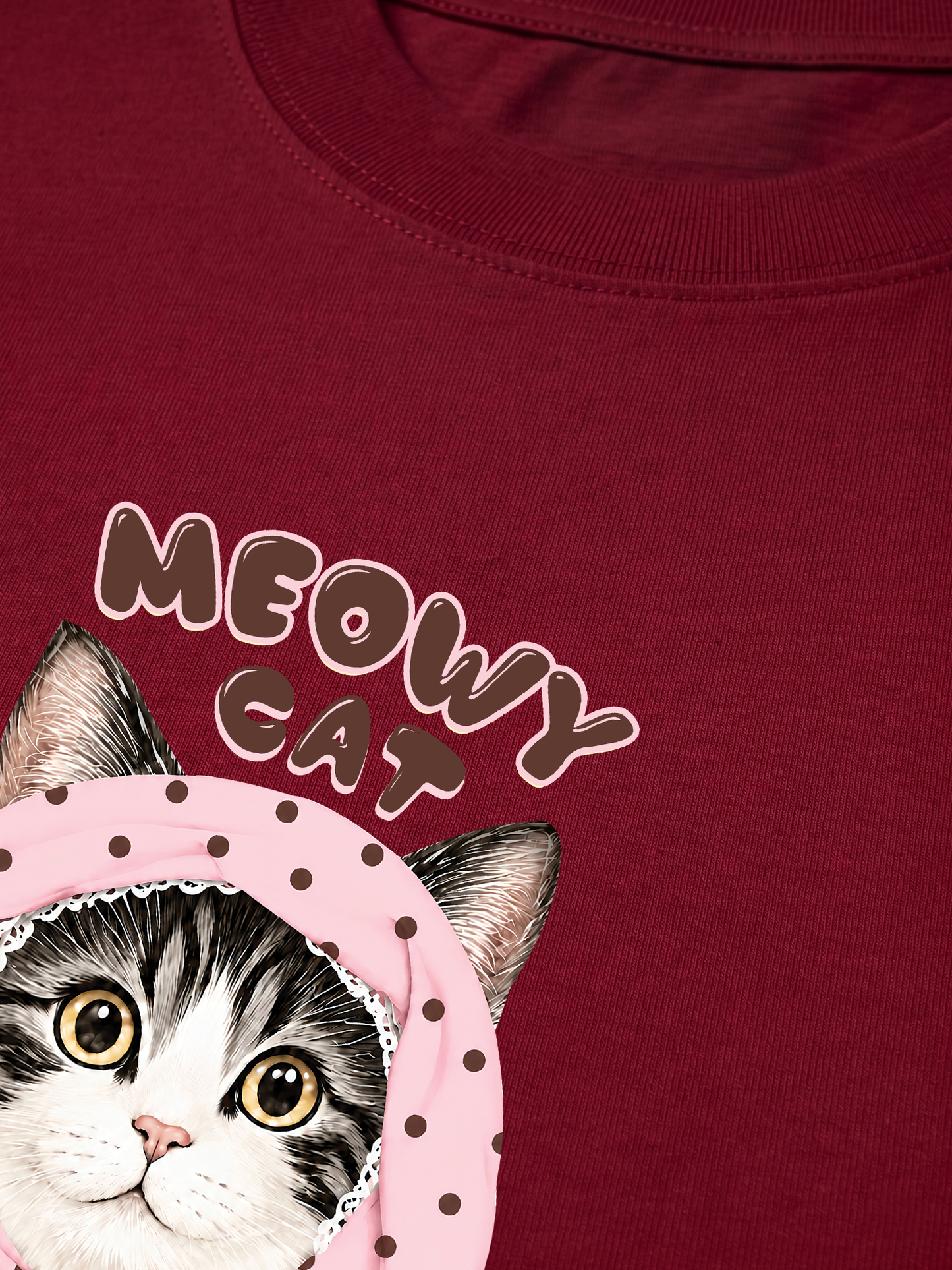 Áo Thun Relaxed Fit Meowy Cat Pink Polka