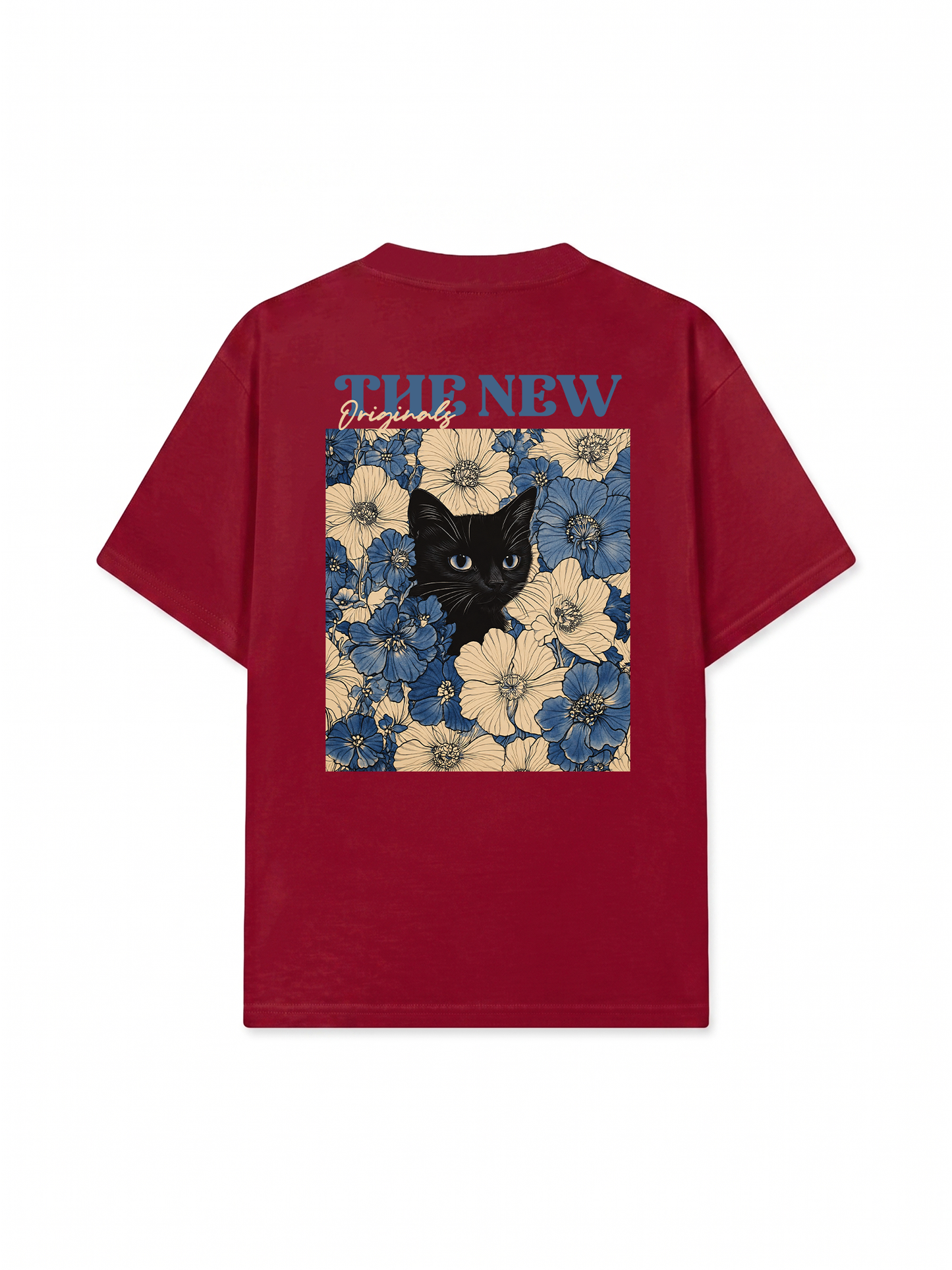 Áo Thun Relaxed Fit Blue Flower Cat