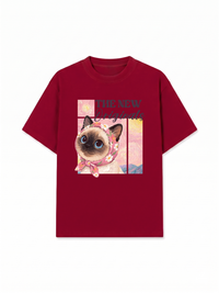 Áo Thun Relaxed Fit Pink Flower Cat