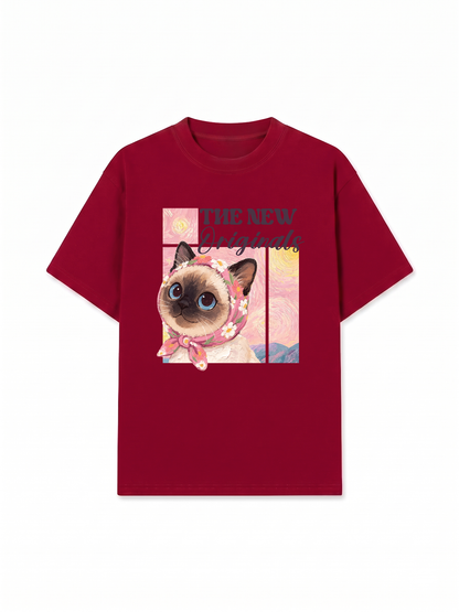 Áo Thun Relaxed Fit Pink Flower Cat