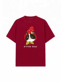 Áo Thun Relaxed Fit Strawberry Meow Kitten Day