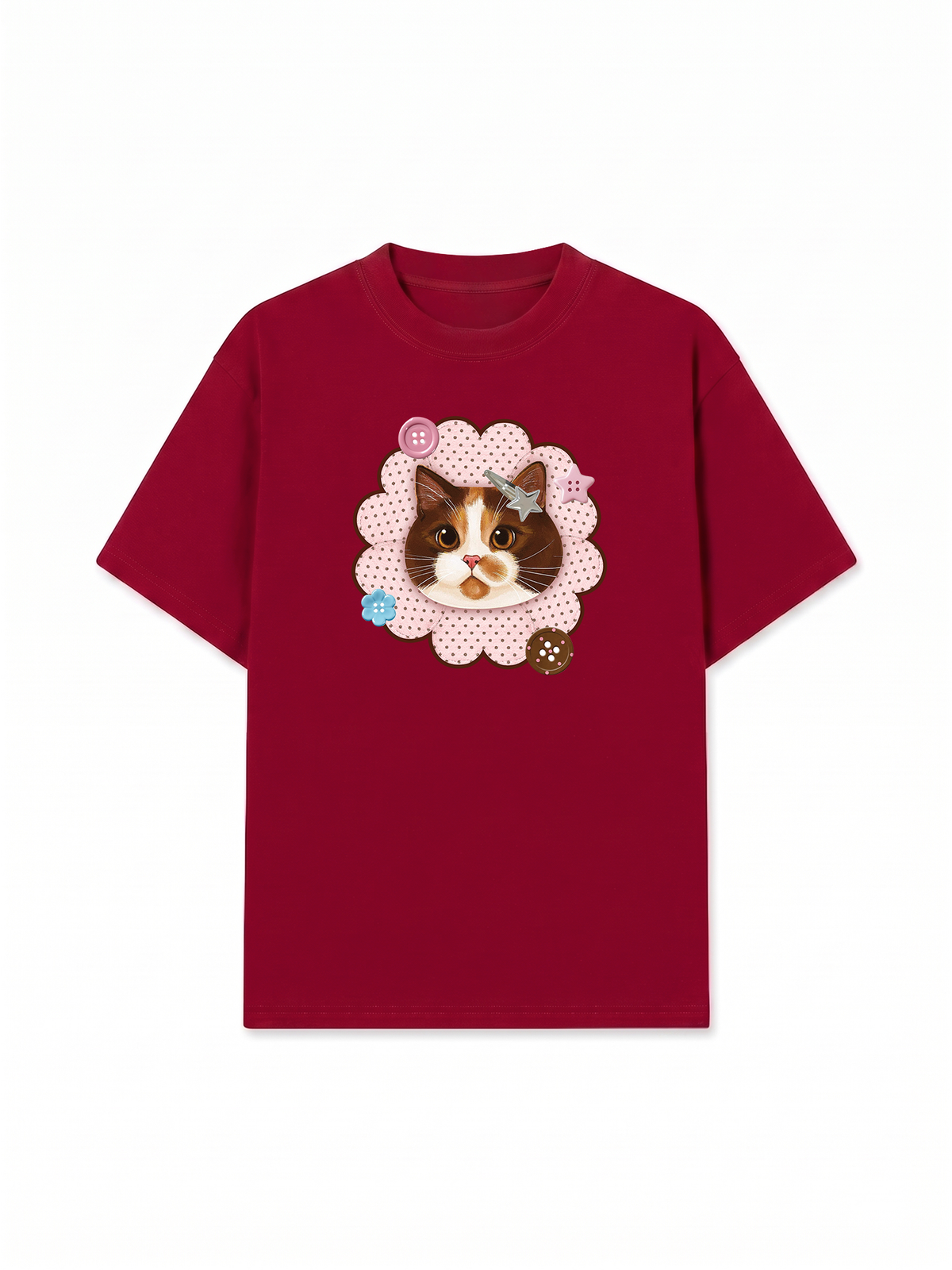 Áo Thun Relaxed Fit Cute Pink Flower Cat
