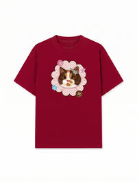 Áo Thun Relaxed Fit Cute Pink Flower Cat