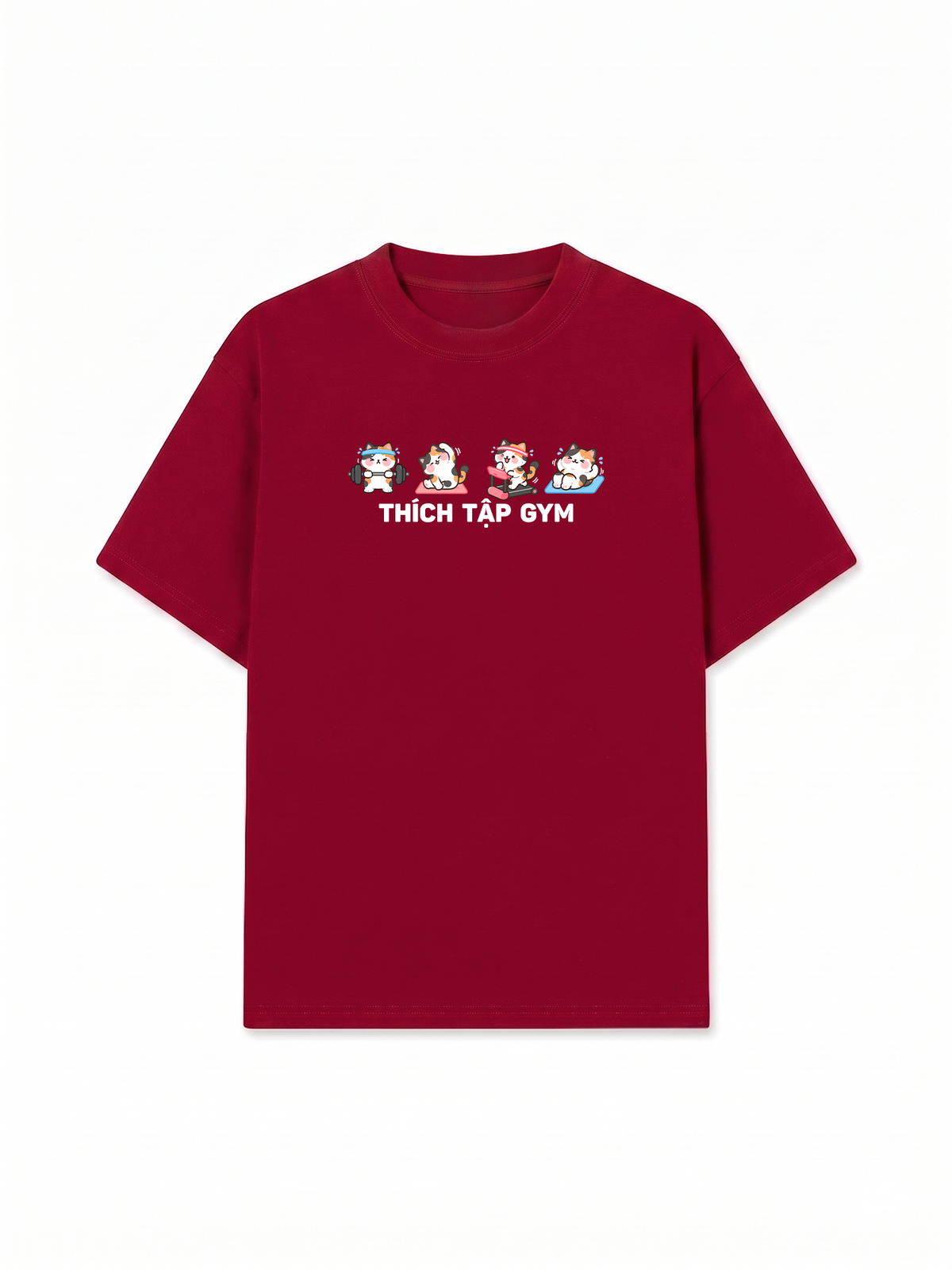 Áo Thun Relaxed Fit Thích Tập Gym-Mèo Tam Thể