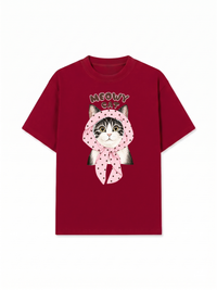 Áo Thun Relaxed Fit Meowy Cat Pink Polka